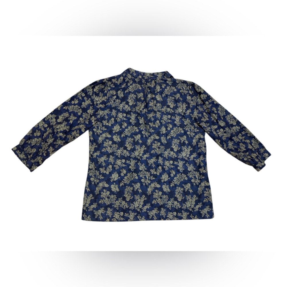 Peruvian Connection Navy Blue Rose 3/4 Sleeve Blouse Size Small - Picture 4 of 7